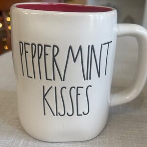 Rae Dunn Peppermint Kisses Mug in White and Red